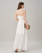 Beige Cross-Back Chiffon Maxi Dress