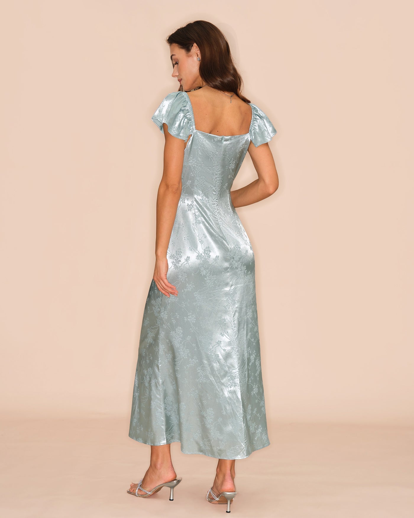 Floral Maxi Dress with Sweetheart Neckline in Green