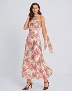 Floral Pink Chiffon Maxi Dress with Slip Design