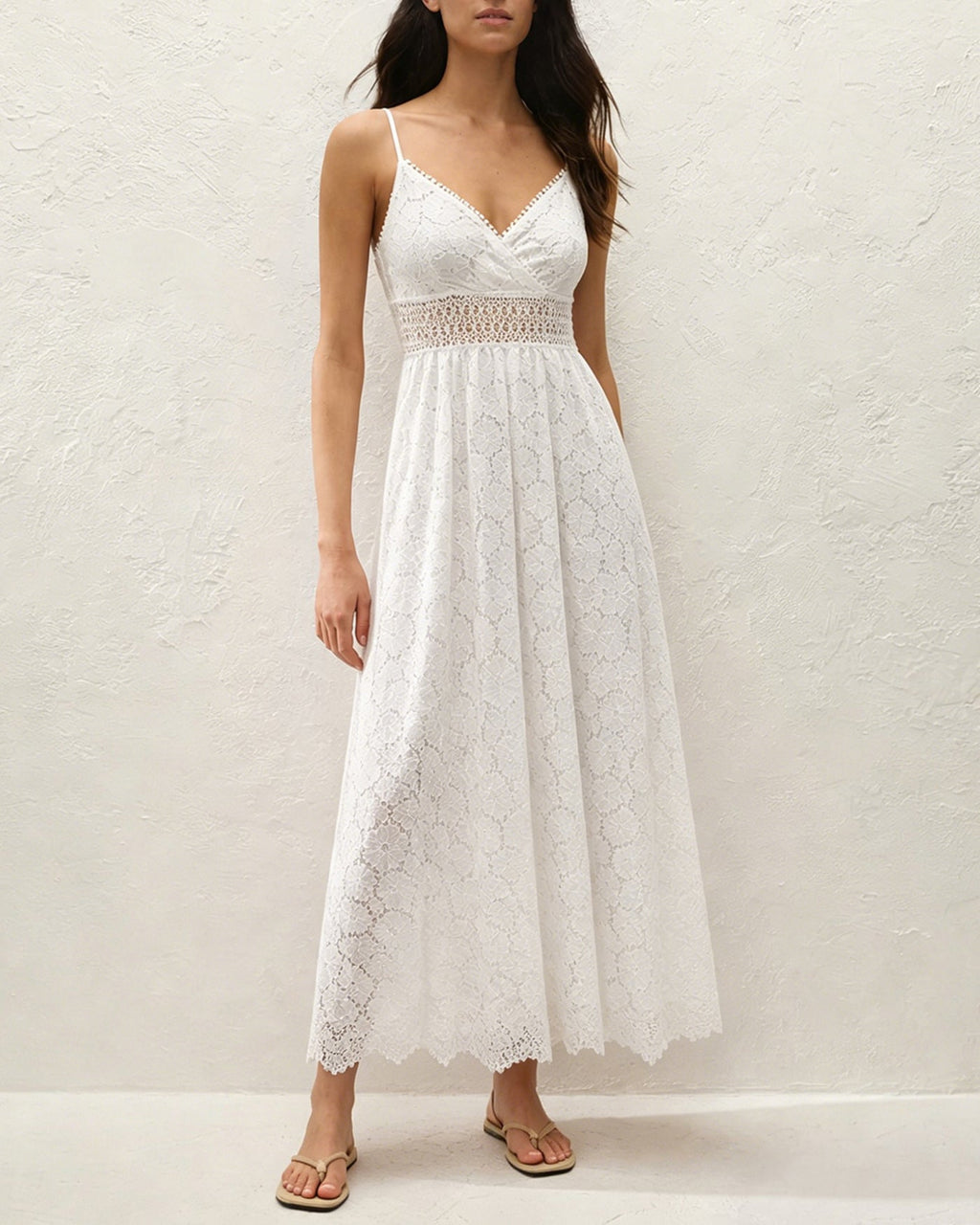 White Textured Cut-Out Maxi Dress