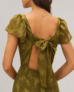 Emerald Sweetheart Neck Jacquard Maxi Gown