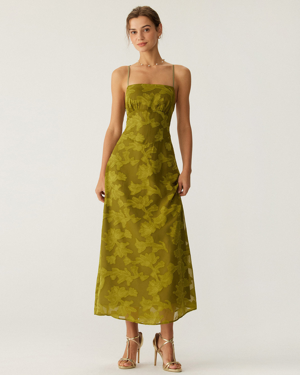 Backless Maxi Dress with Green Floral Ruched Design