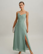 Backless Green A-Line Maxi Slip Dress