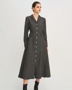 Maxi Dress in Grey with A-Line Silhouette and Button Details