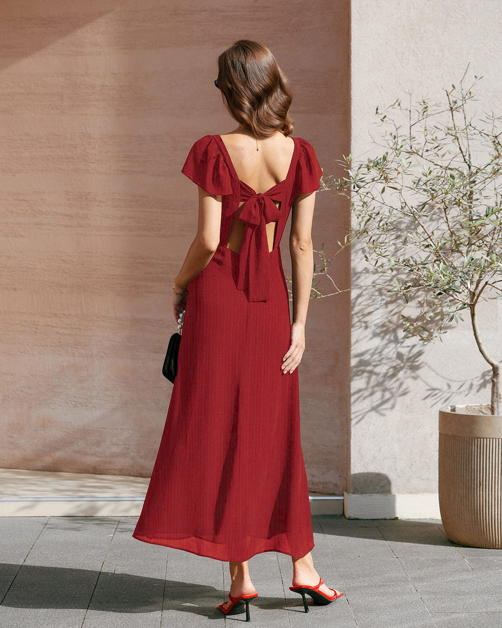 Crimson Sweetheart Neck Jacquard Maxi Gown
