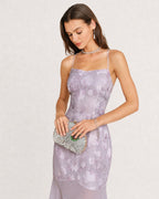 Jacquard Maxi Dress with Purple Sequin Detail
