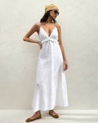 White Ruched Maxi Slip Dress