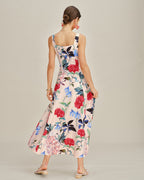 Sleeveless Maxi Dress with Floral A-Line Design