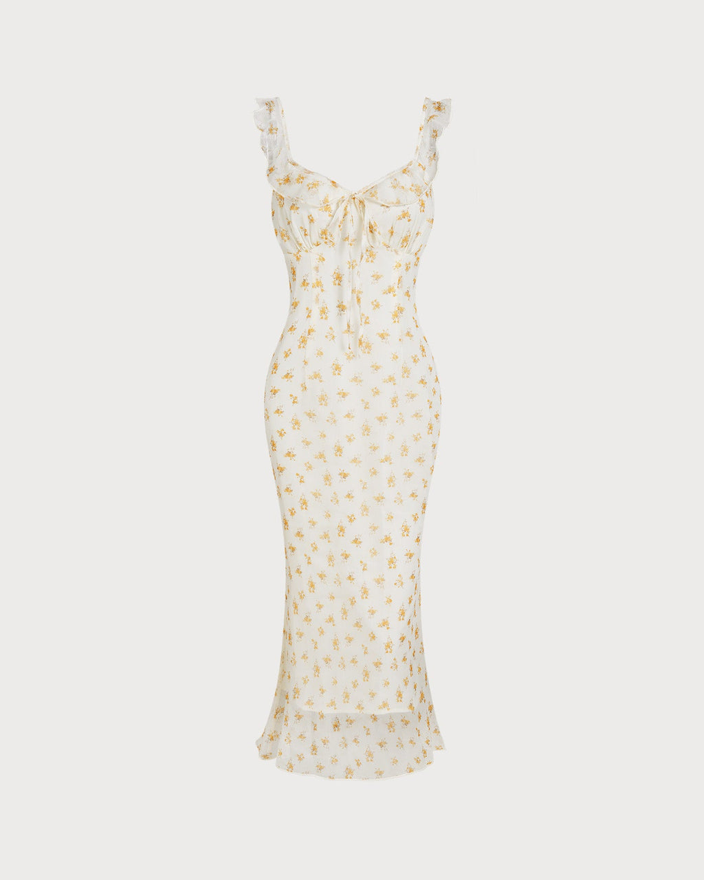 Maxi Dress with Apricot Floral Ruffles