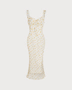 Maxi Dress with Apricot Floral Ruffles
