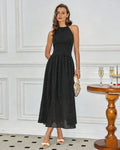 Polka Dot Maxi Dress with Black Halter Tie