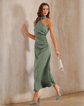 Emerald Satin Asymmetrical Maxi Dress