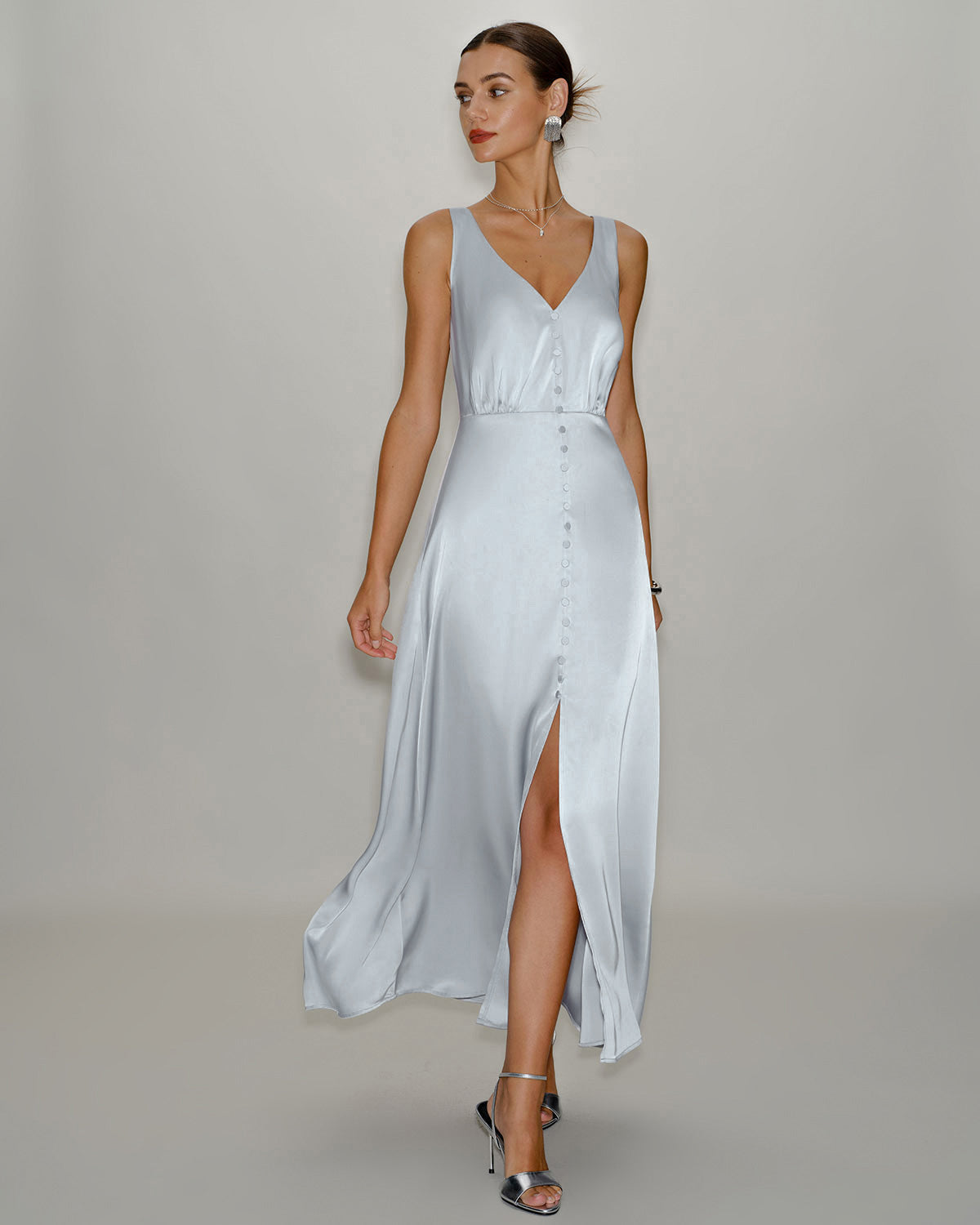 Sleeveless Maxi Dress in Grey A-Line Style