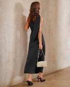 Black A-Line Maxi Dress with One Shoulder Design