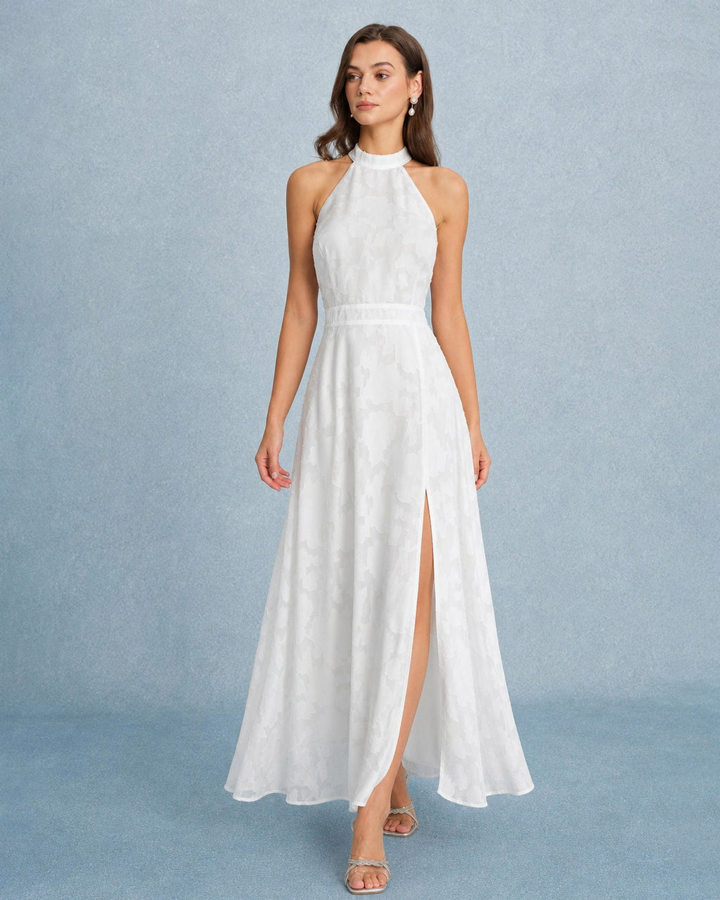 White Maxi Dress with Backless Design and Bowknot Detail