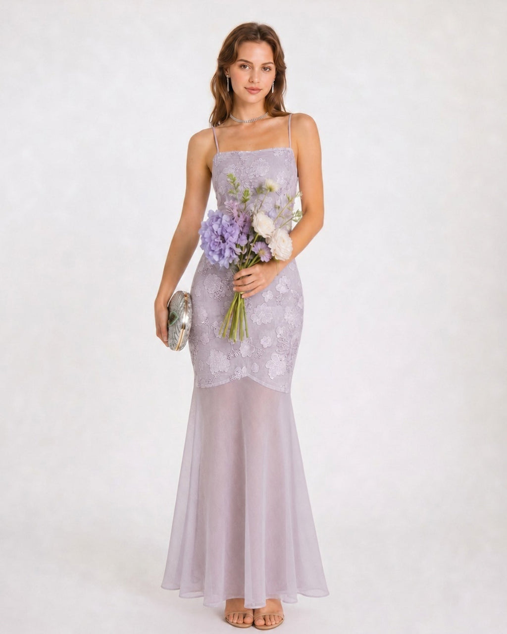 Jacquard Maxi Dress with Purple Sequin Detail