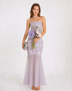 Jacquard Maxi Dress with Purple Sequin Detail