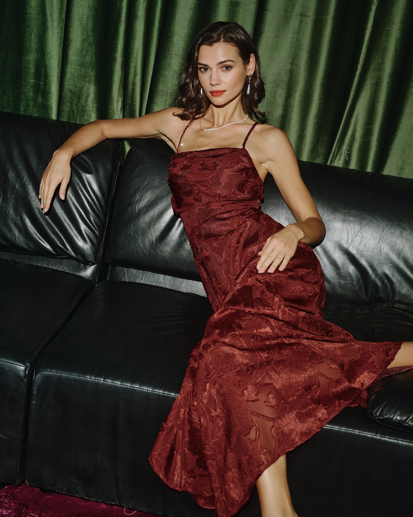 Floral Maxi Dress in Brick Red with X Cross Design