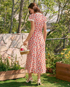 Floral Lace Maxi Dress with Red V-Neck
