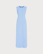 Blue Sleeveless Maxi Dress with Round Neck Tunic Style