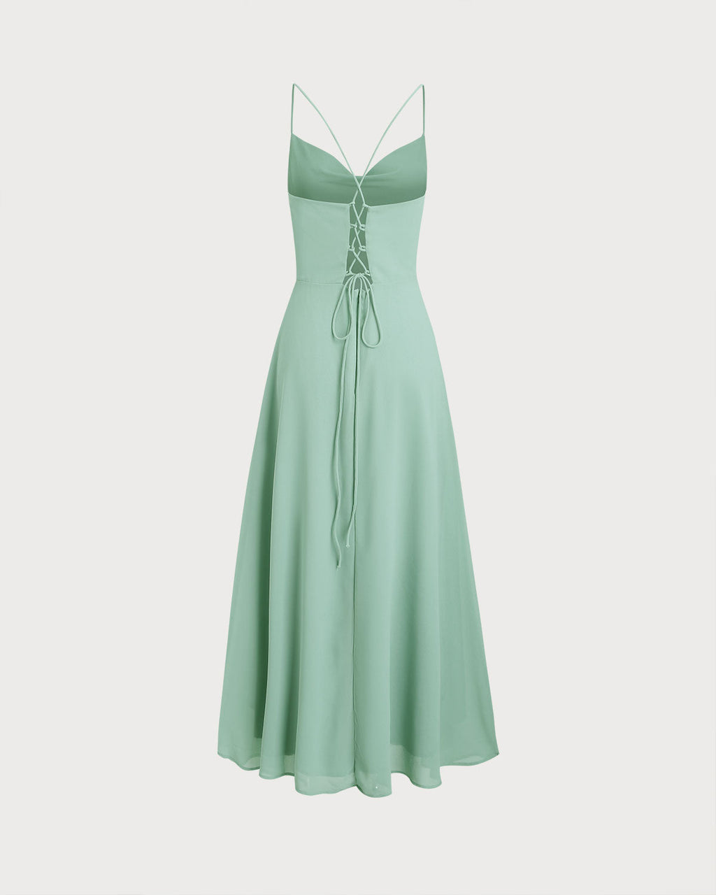 Backless Green A-Line Maxi Slip Dress