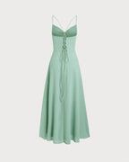 Backless Green A-Line Maxi Slip Dress
