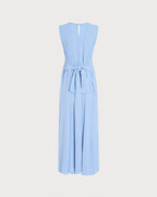 Blue Sleeveless Maxi Dress with Round Neck Tunic Style