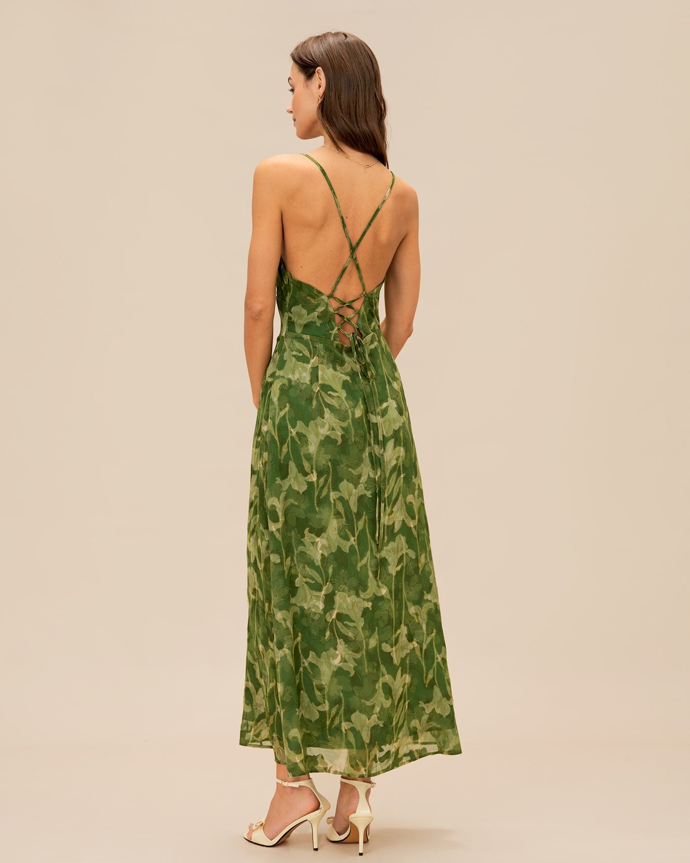 Floral Green Cross-Back Maxi Dress