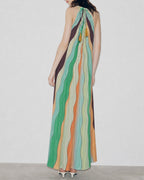 Geometric Print Maxi Dress with Round Neck