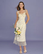 Maxi Dress with Apricot Floral Ruffles