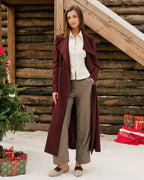 Wine Red Button-Up Maxi Dress with Mock Neck