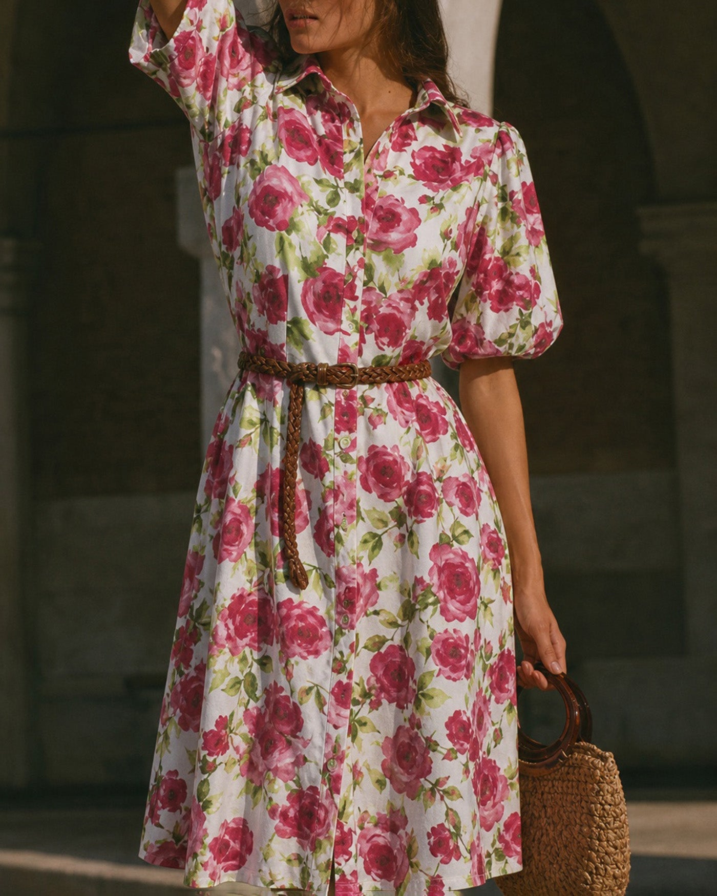 Floral Maxi Dress with Pink Collar