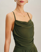 Emerald Chiffon A-Line Maxi Slip Dress