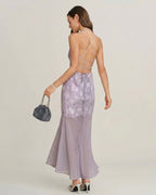 Jacquard Maxi Dress with Purple Sequin Detail