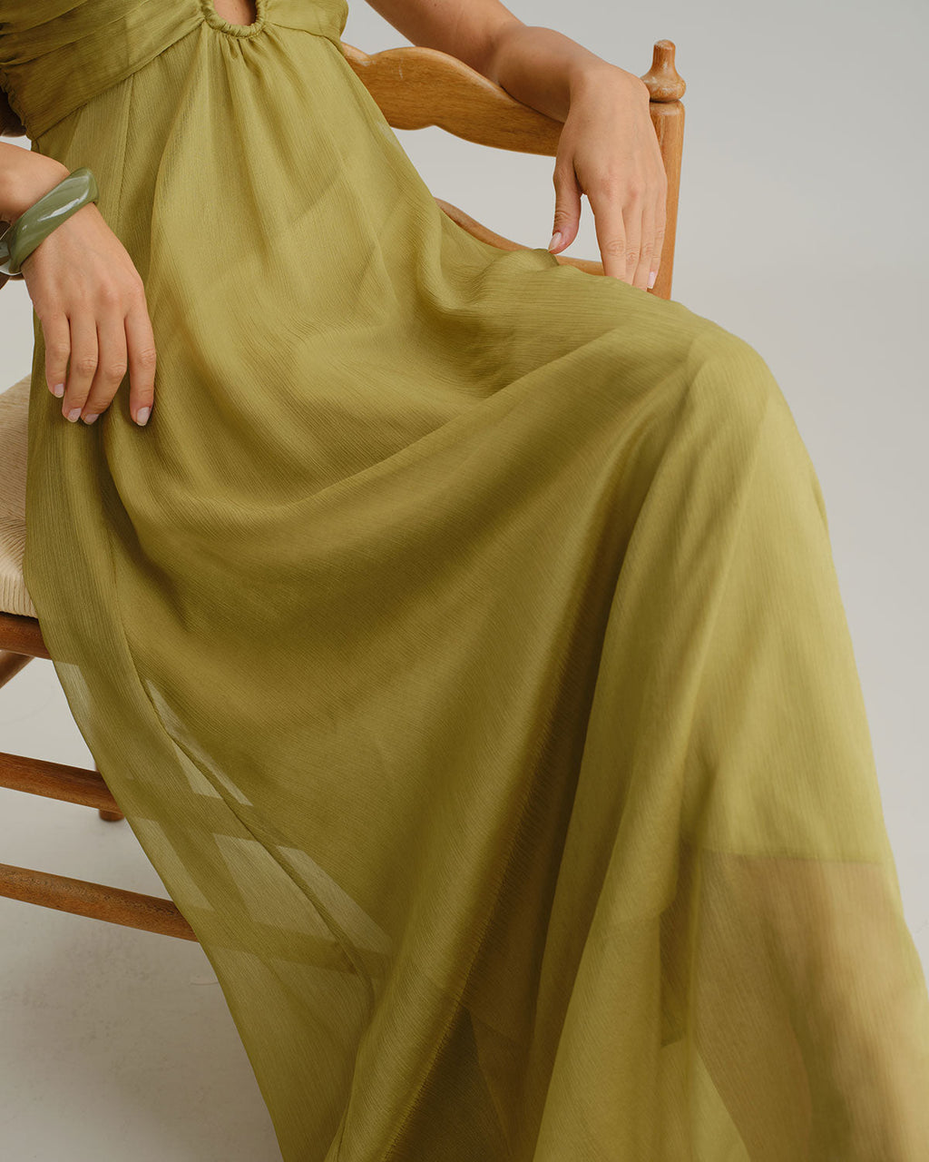 Emerald Ruched Maxi Slip Dress