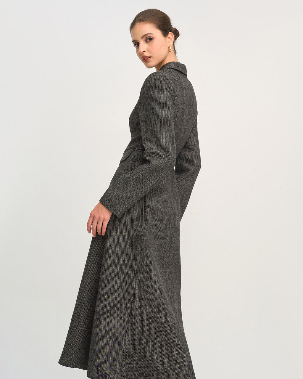 Maxi Dress in Grey with A-Line Silhouette and Button Details