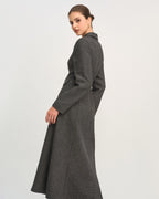 Maxi Dress in Grey with A-Line Silhouette and Button Details