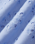 Textured Blue Maxi Dress with V-Neck and Button Details