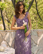 Floral Ruffle Maxi Dress in Purple
