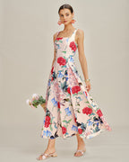 Sleeveless Maxi Dress with Floral A-Line Design