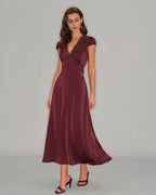 V-Neck Lace Maxi Dress in Wine Red