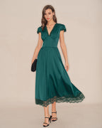 Emerald V-Neck Lace Maxi Dress