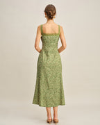 Maxi Dress with Green Floral Lace Design