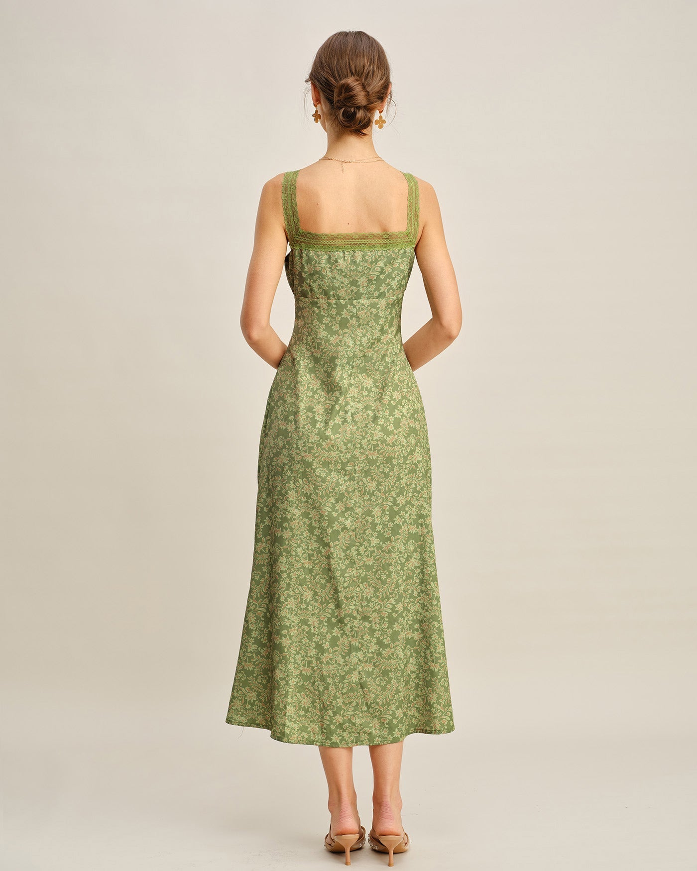 Maxi Dress with Green Floral Lace Design