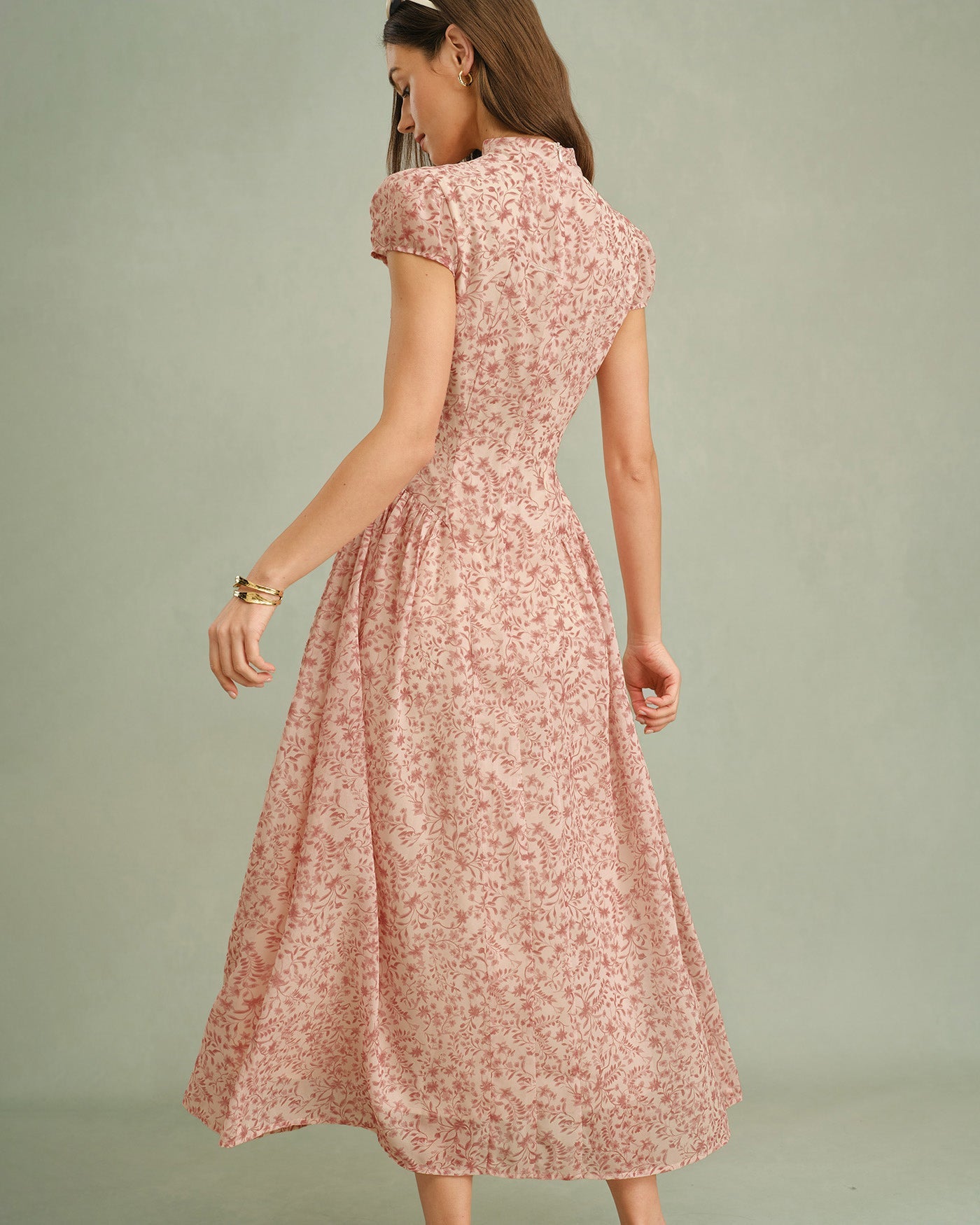 Floral Maxi Dress with Pink Mock Neck