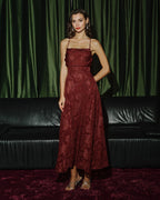 Floral Maxi Dress in Brick Red with X Cross Design