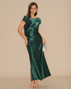 Emerald Satin Maxi Dress with Tie Detail