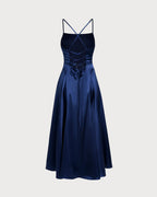 Navy Satin Maxi Slip Dress