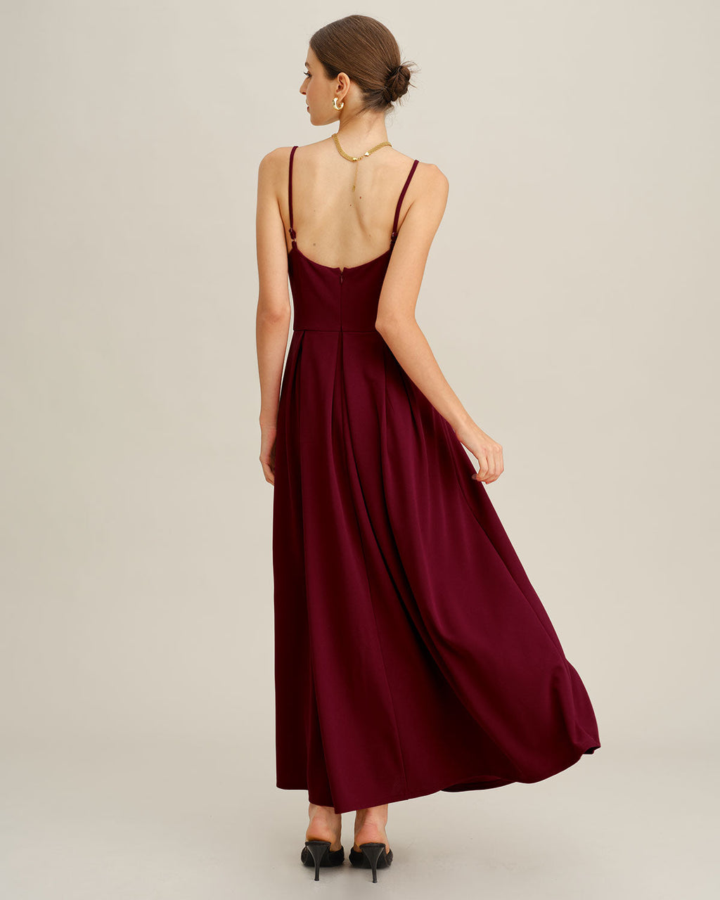 Pleated Maxi Dress in Wine Red