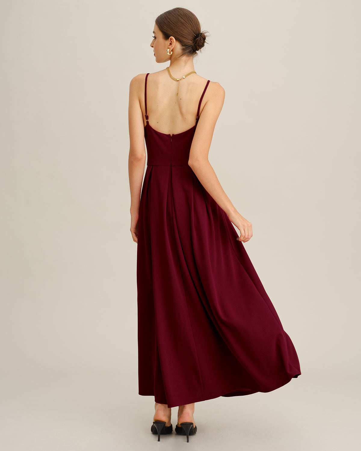 Pleated Maxi Dress in Wine Red